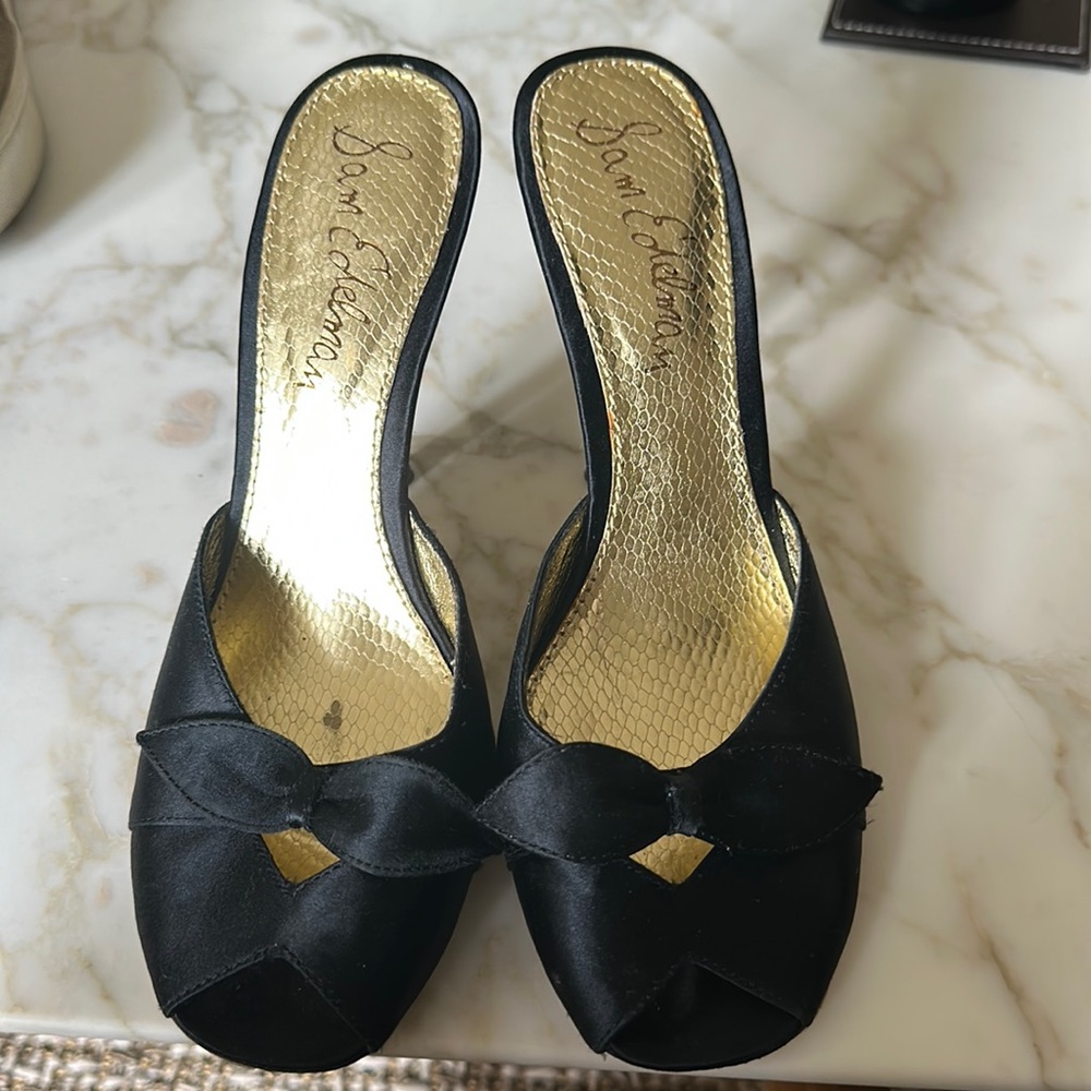 Sam Edelman black silk heels .. heel height is 4 1/2 inches